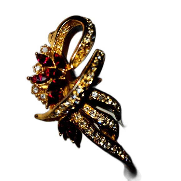 Charter Club Vintage Brooch - Faux Garnet/Ruby & Rhinestone Flower Bouquet - Picture 4 of 8